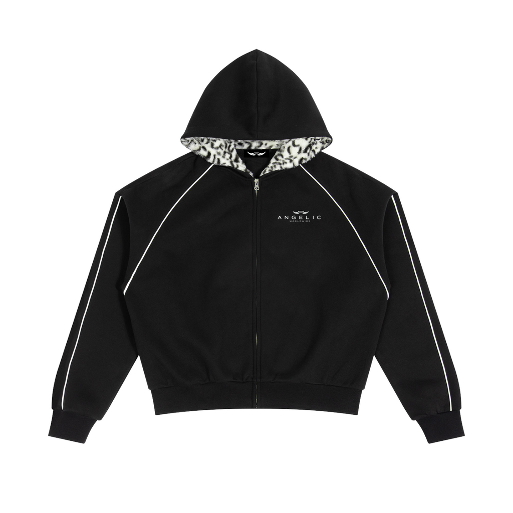 ANGELIC Snow Leopard Fur Hood Zip up